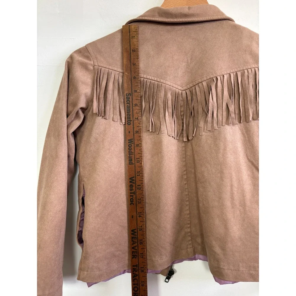 Shyanne Girls Tan Faux Suede Fringe Western Zip Up Jacket Brown XL